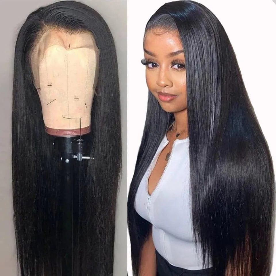 Taille 18 à 24. Perruque longue lisse 13×4 – Lace front 360°, effet naturel, sans colle