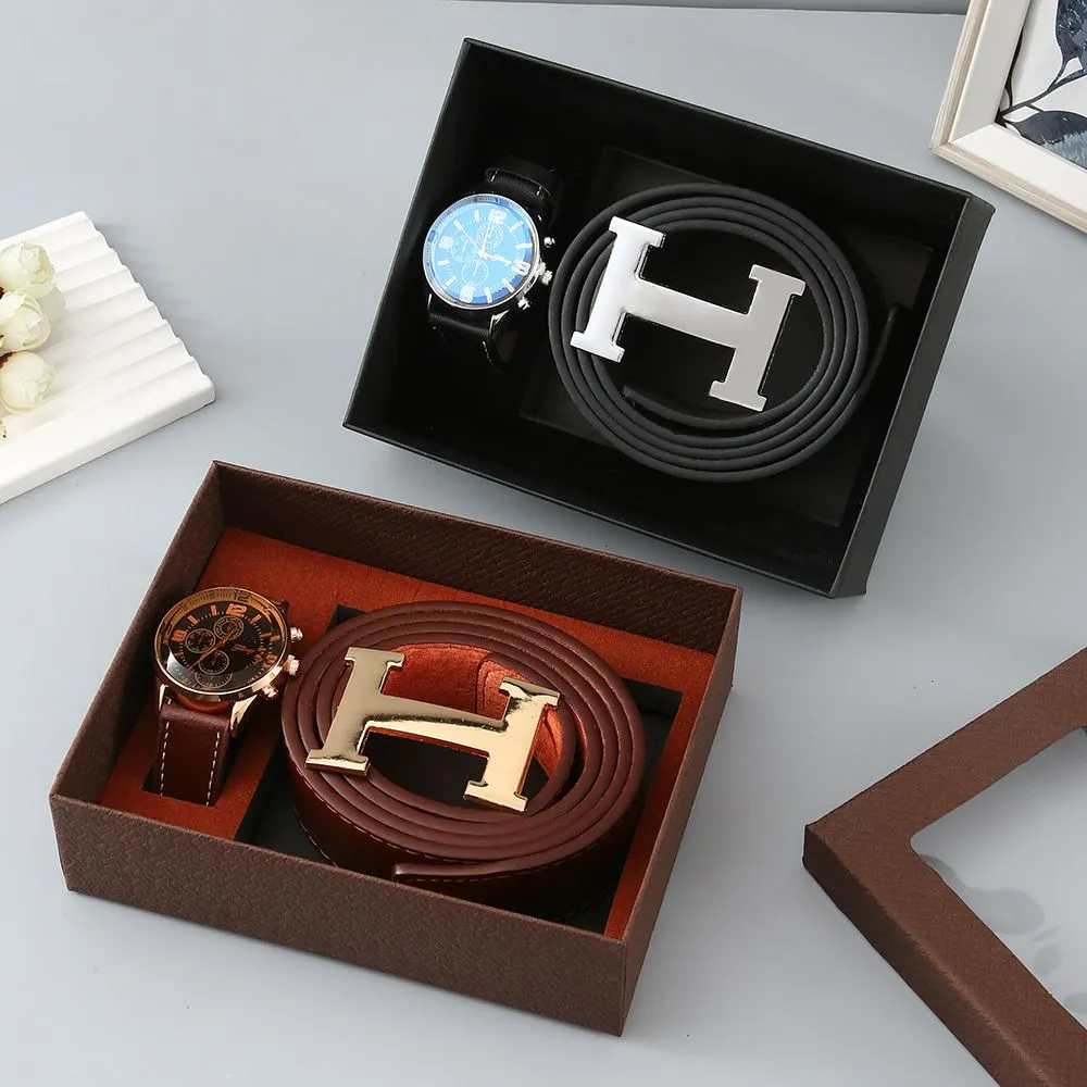 Coffret cadeau homme – Ceinture en cuir + Montre élégante (Set luxe prêt à offrir)