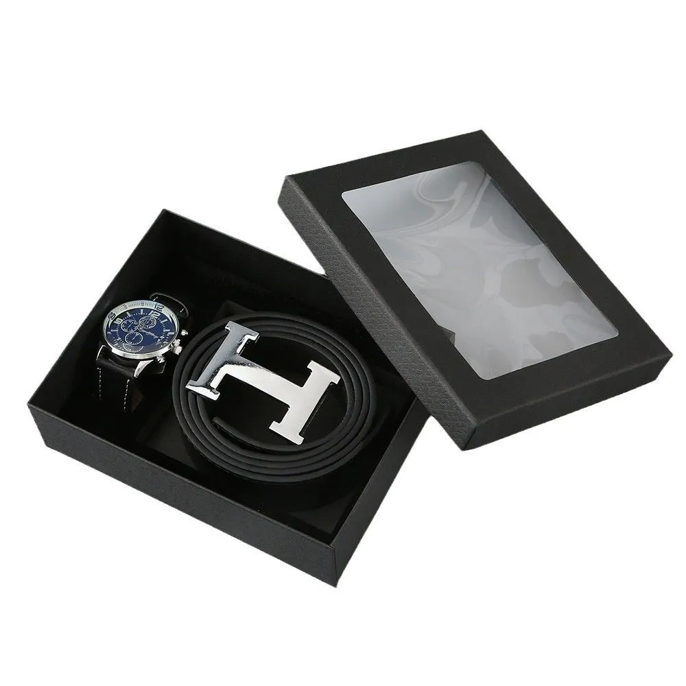Coffret cadeau homme – Ceinture en cuir + Montre élégante (Set luxe prêt à offrir)