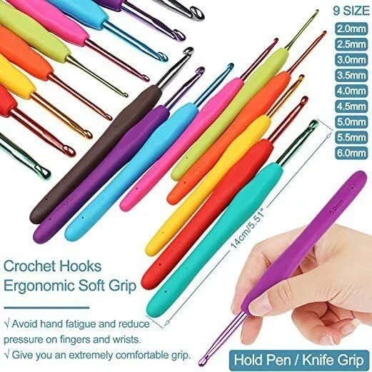 Kit crochet 62 pièces avec trousse de rangement – Ensemble complet DIY tricot et laine