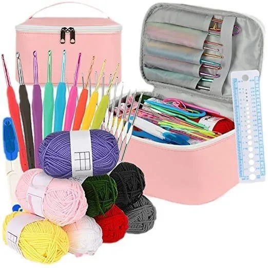 Kit crochet 62 pièces avec trousse de rangement – Ensemble complet DIY tricot et laine
