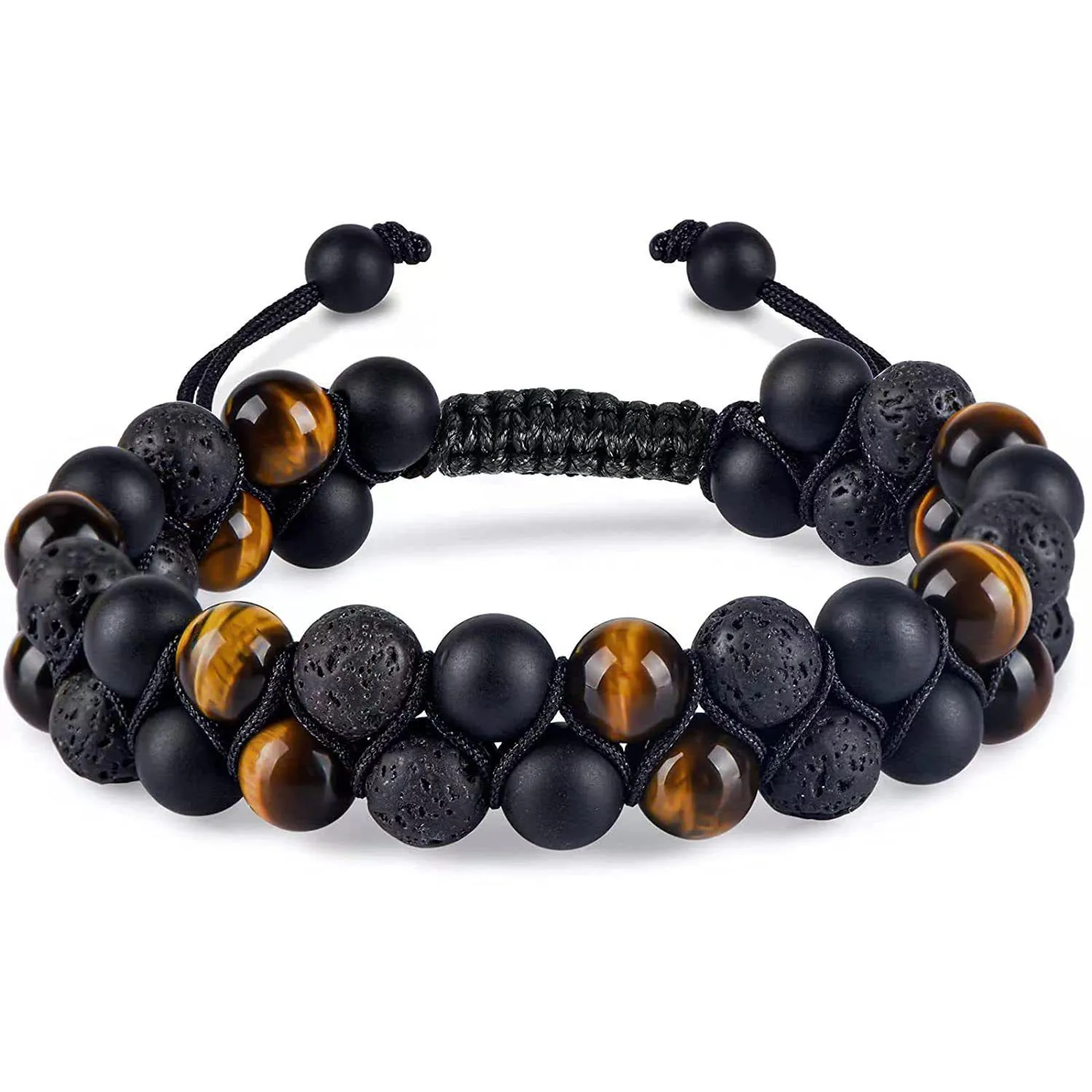 Bracelet œil de tigre et œil bleu – Bracelet perles naturelles ajustable