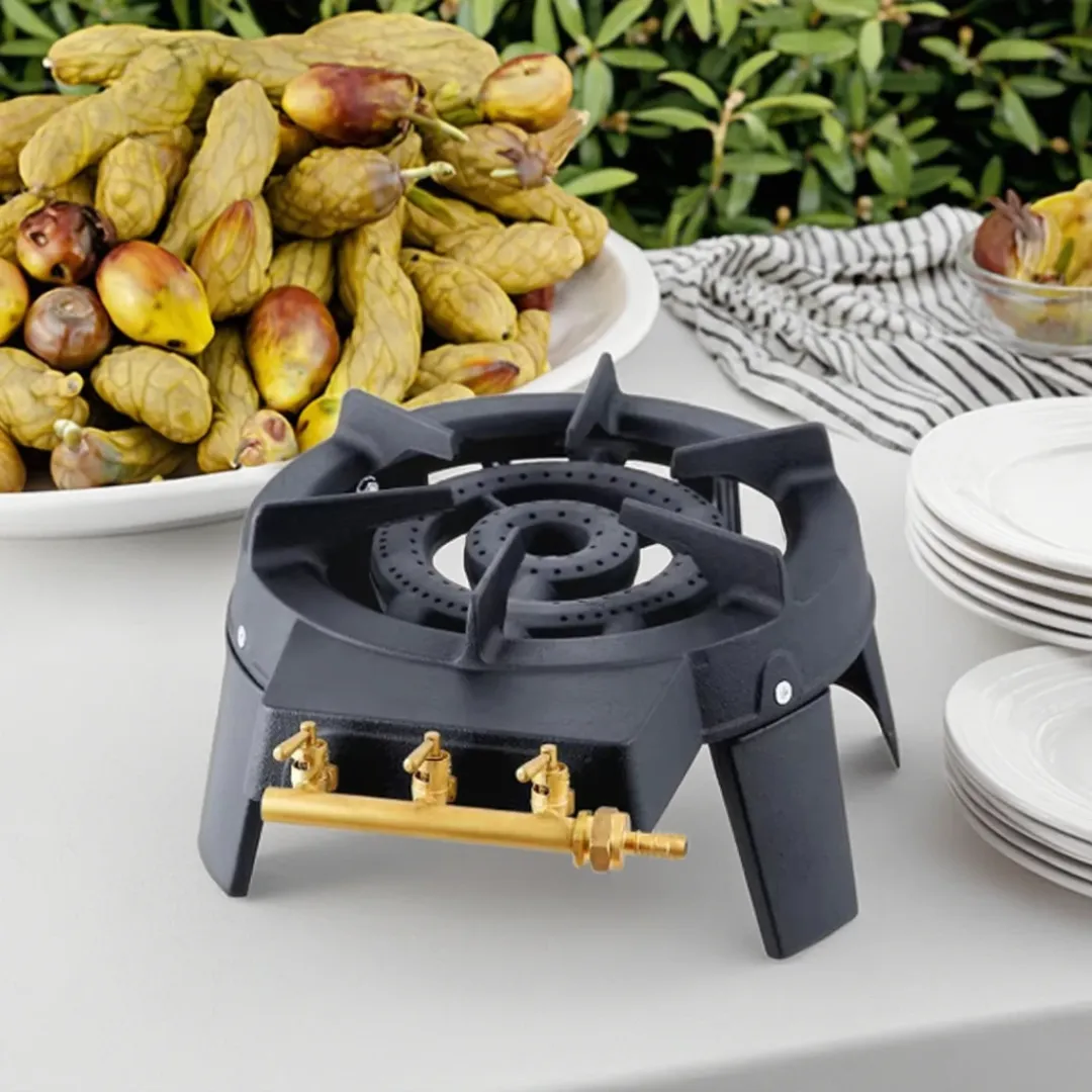 Brûleur à Gaz Rond en Fonte  -  Finition Noire - Haute Résistance - Idéal Camping et Restauration