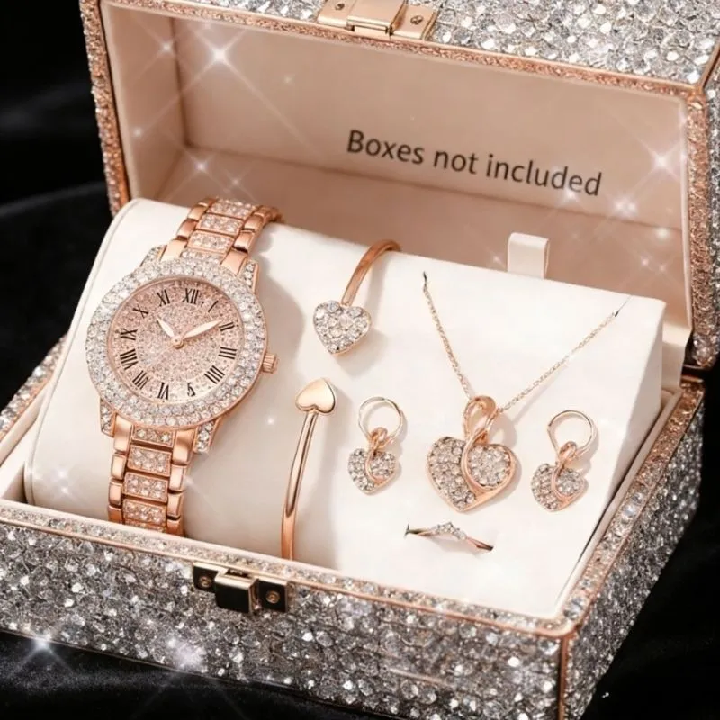 Montre femme dorée avec ensemble bijoux cœur assortis