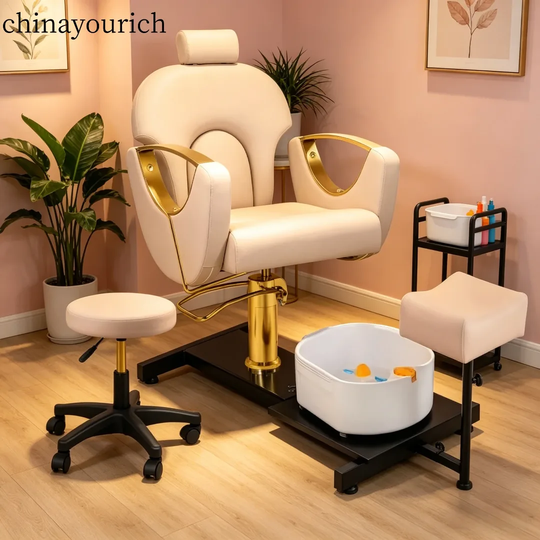 Station de Pédicure Spa de Luxe pour Salon - Fauteuil de Massage Multifonctionnel avec Repose-Pieds
