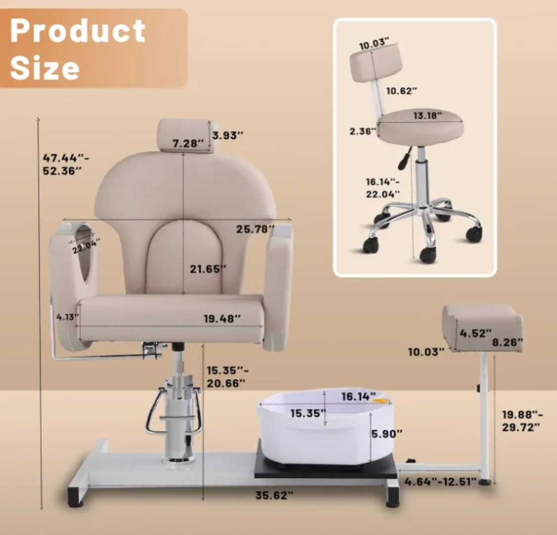 Station de Pédicure Spa de Luxe pour Salon - Fauteuil de Massage Multifonctionnel avec Repose-Pieds